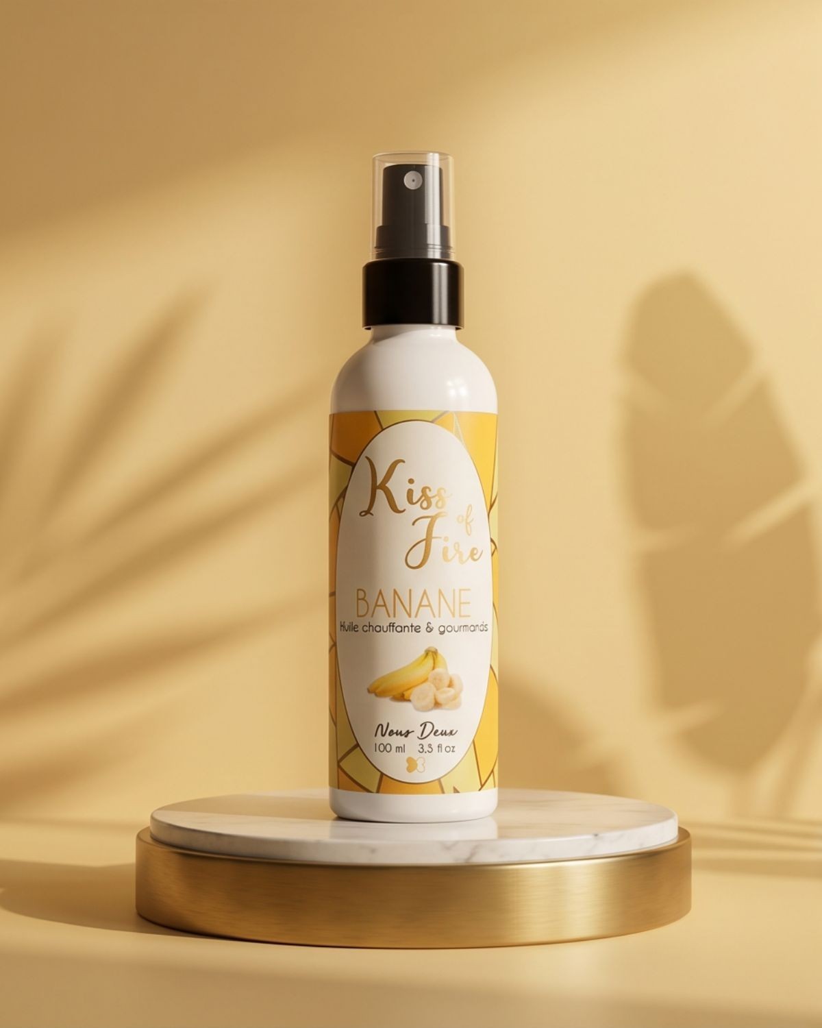 Kiss of fire,  huile de massage chauffante et gourmande parfum banane ambiance