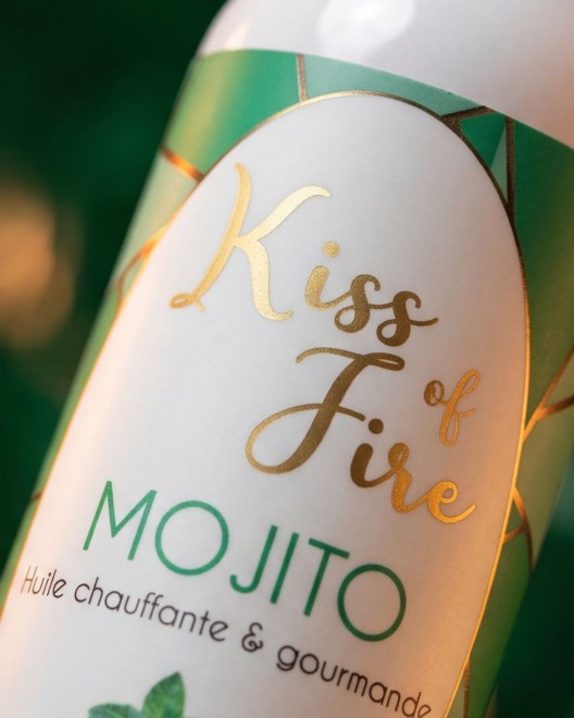 Kiss of fire, huile de massage chauffante et gourmande parfum mojito zoom étiquette