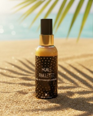huile de massage pailleté ambiance plage