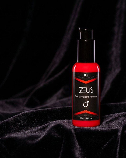 Gel stimulant pour Homme Zeus, présentation photo produit studio