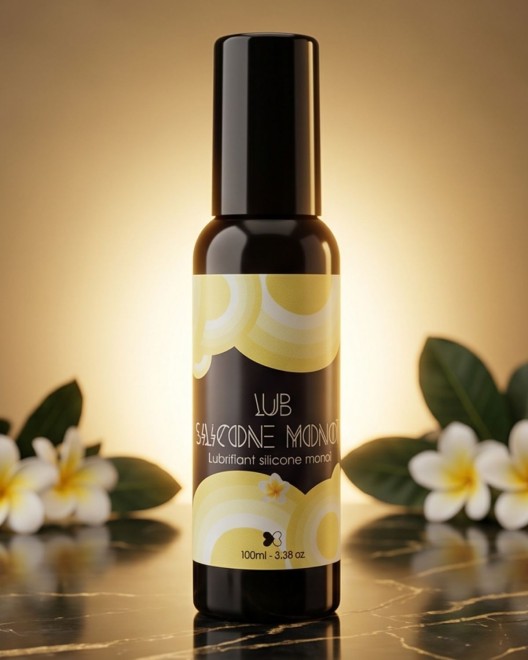 Lubrifiant silicone senteur Monoï, photo de présentation d'ambiance