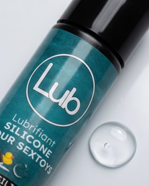 Photo produit zoom sur l'étiquette du lubrifiant Lub silicone for sextoys