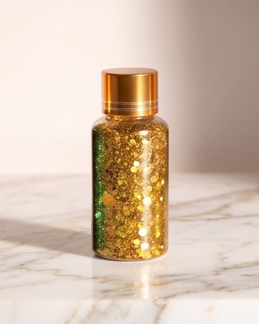 gel pailleté pour corps et cheveux Glitter, doré, flacon