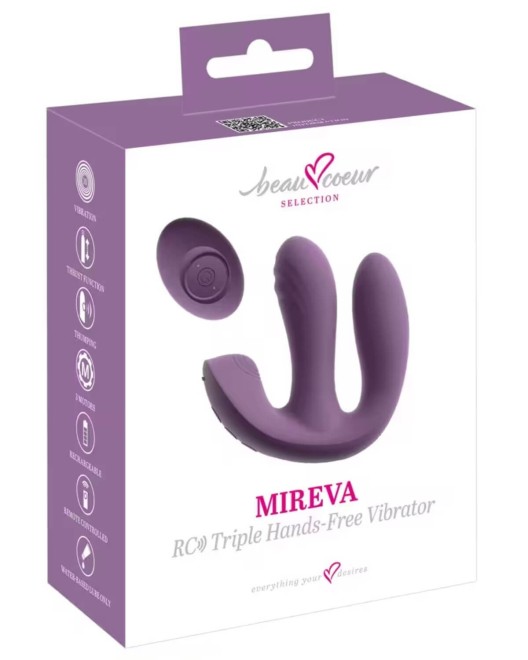 vibromasseur triple stimulation télécommandé Mireva, Beau Coeur, violet, boîte