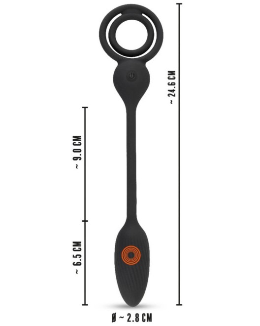 cockring avec plug télécommandé, noir, Rebel, dimensions