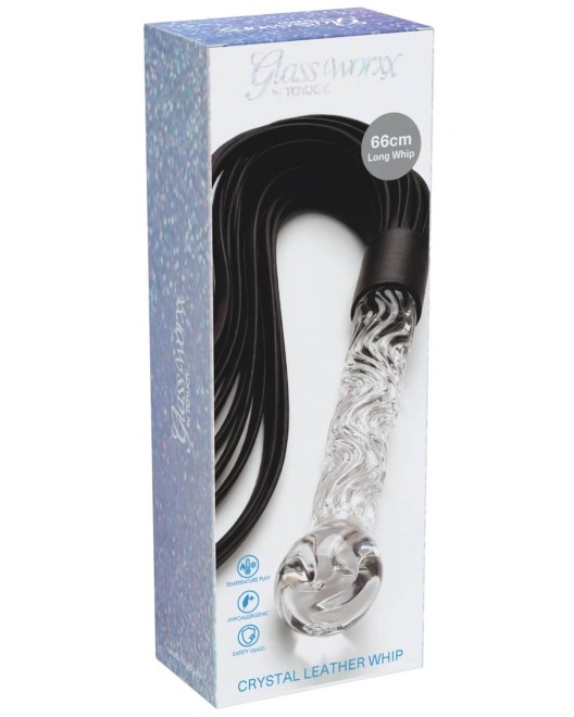 fouet bdsm en cuir et crystal, Toyjoy, boîte