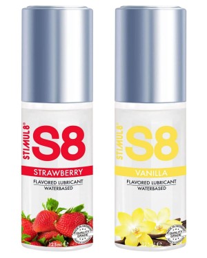 lubrifiant parfumé Stimul8, flacons fraise et vanille