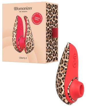 stimulateur clitoridien Womanizer Liberty 2, léopard, boîte et sextoy