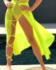 jupe longue en voile fluo néon, jaune, paradise boutik, zoom devant