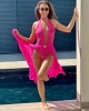 jupe longue en voile fluo néon, rose, paradise boutik, portée avec body assorti