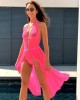 jupe longue en voile fluo néon, rose, paradise boutik, mannequin pose de face
