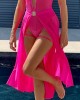 jupe longue en voile fluo néon, rose, paradise boutik, zoom devant