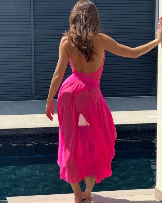 body string en voile néon fluo, rose, paradise boutik, mannequin vue dos