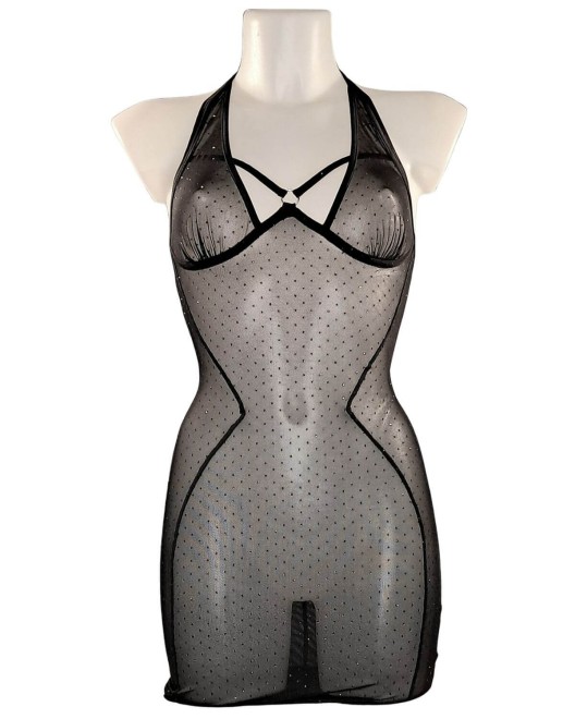 mini robe transparente à strass, OutX, collection Lisa, devant