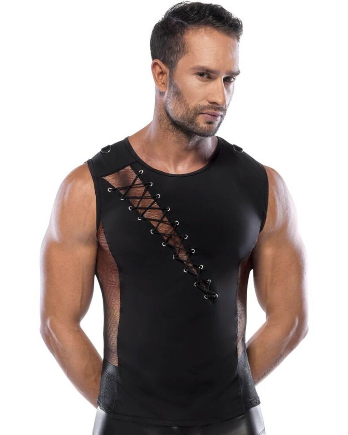 débardeur homme lycra et résille, noir, Svenjoyment, mannequin face