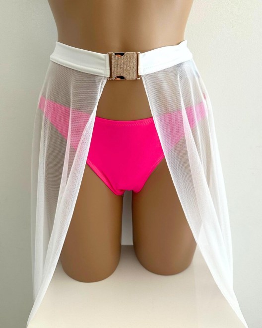 jupe longue en voile, blanc, paradise boutik, zoom de face