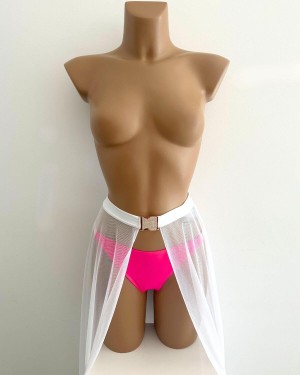 jupe longue en voile, blanc, paradise boutik, mannequin de face