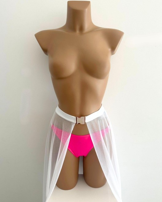 jupe longue en voile, blanc, paradise boutik, mannequin de face