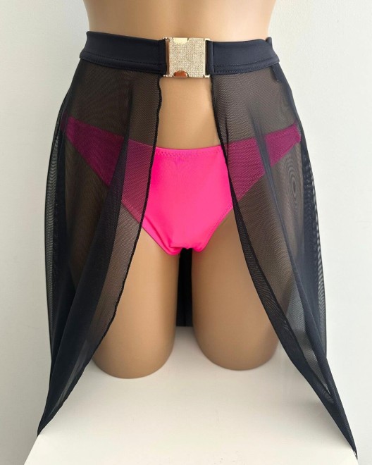 jupe longue en voile, noir, paradise boutik, zoom de face