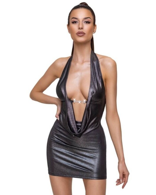 robe décolleté plongeant, argent, Cottelli Party, portée par un mannequin