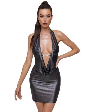 robe décolleté plongeant, argent, Cottelli Party, mannequin vue face