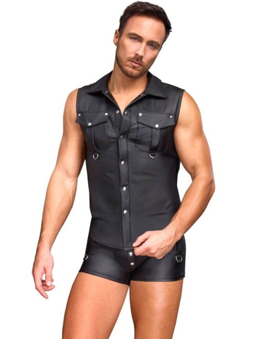 débardeur homme en wetlook noir, Nek, porté avec boxer assorti