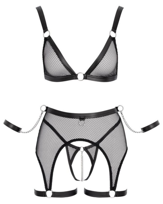 ensemble lingerie en résille, Cottelli Bondage, noir, devant