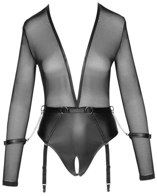 body porte-jarretelles avec menottes, Cottelli Bondage, noir, devant
