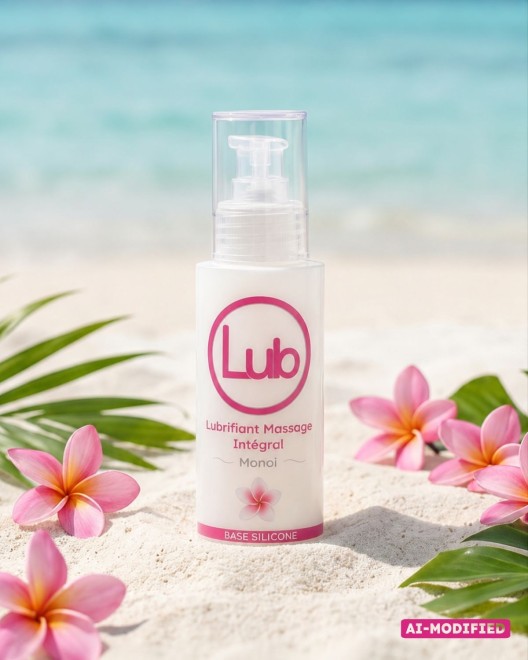photo produit, lubrifiant, LB, Monoï, 125ml, ambiance, plage, été, massage intégral