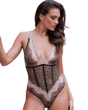 body en dentelle léopard Charlie, Valege Lingerie, mannequin de face
