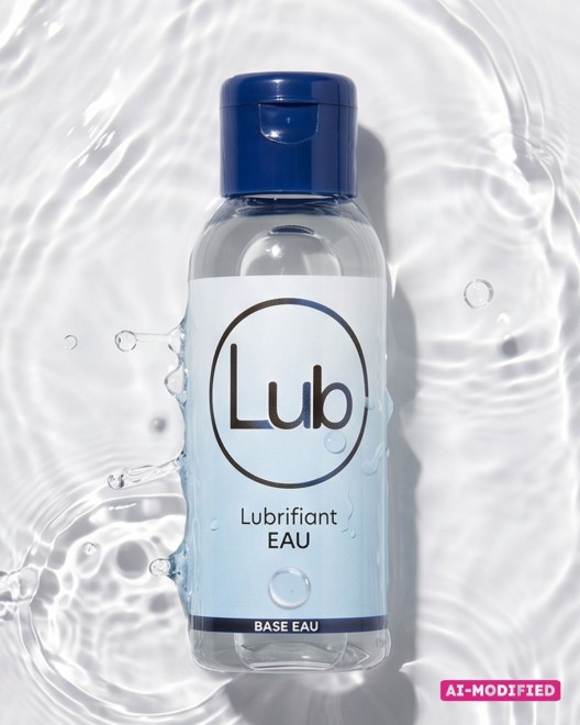 photo produit, lubrifiant, LUB, base, eau, 50ml, petit format, couché, effet, eau