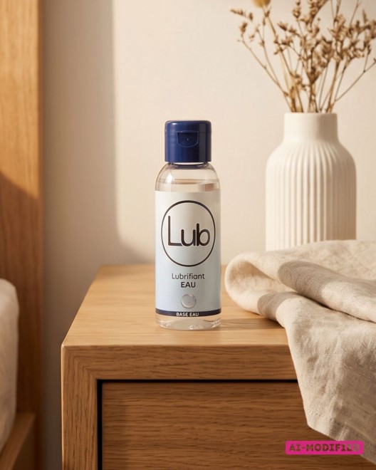photo produit, lubrifiant, LUB, base, eau, 50ml, petit format, posé, table chevet