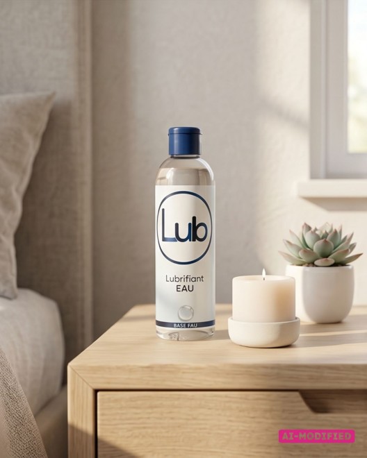 photo produit, lubrifiant, LUB, base, eau, 250ml, grand format, ambiance, table chevet