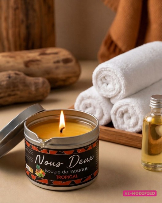 Bougie de massage senteur tropical allumée