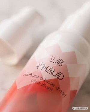 photo produit, lubrifiant, base eau, chauffant, zoom, etiquette