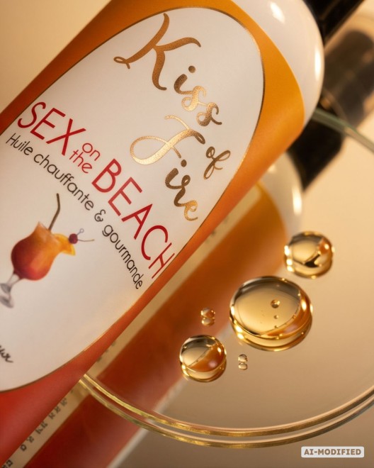 Kiss of fire,  huile de massage chauffante et gourmande parfum sex on the beach zoom sur l'huile