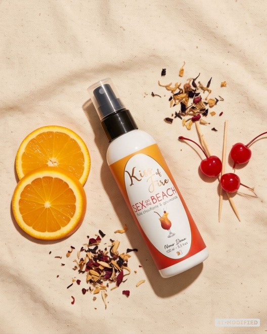 Kiss of fire,  huile de massage chauffante et gourmande parfum sex on the beach, éléments du parfums