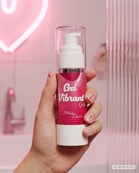 Gel vibrant cerise tenu dans les mains