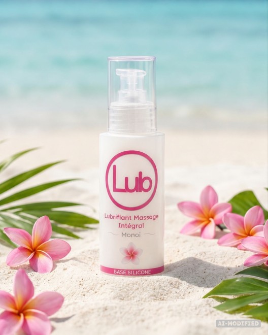 photo produit, lubrifiant, LB, Monoï, 125ml, ambiance, plage, été, massage intégral