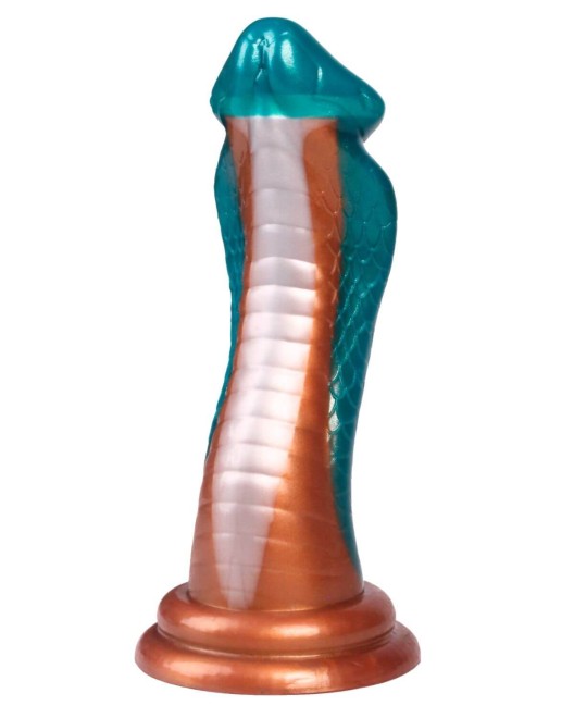 gode fantaisie serpent à ventouse, Le cobra, Paradise boutik, vert et doré, sextoy de profil