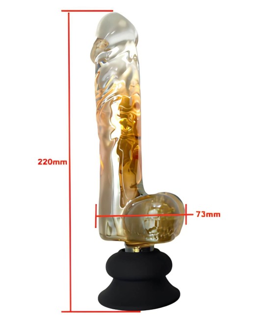 gode en verre ventouse avec testicules, Glassia flow, Paradise boutik, dimensions