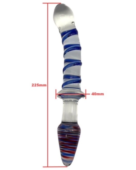 dildo et plug en verre 2-en-1, Glassia duo, Paradise boutik, dimensions