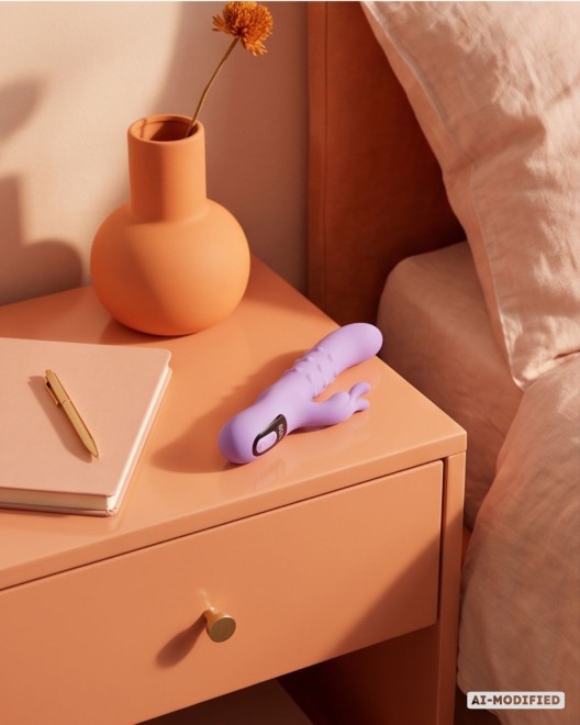 vibromasseur rabbit va-et-vient 4 stimulations, Gloria, Lilas, Paradise Boutik, sur table de chevet