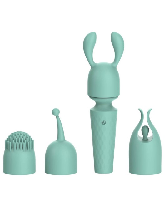 vibromasseur wand mini à 4 embouts, Five one, vert, Paradise boutik, ensemble accessoires