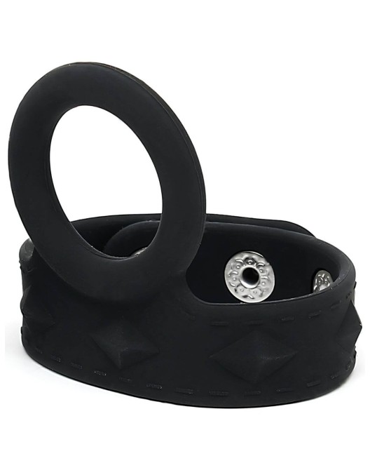 anneau pénis et testicules en silicone, noir, Paradise Boutik, vue profil
