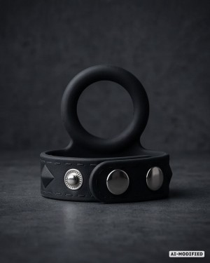 anneau pénis et testicules en silicone, noir, Paradise Boutik, vue face