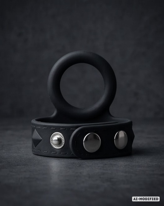 anneau pénis et testicules en silicone, noir, Paradise Boutik, vue face