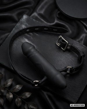 bâillon godemichet en silicone, noir, Paradise Boutik, bdsm