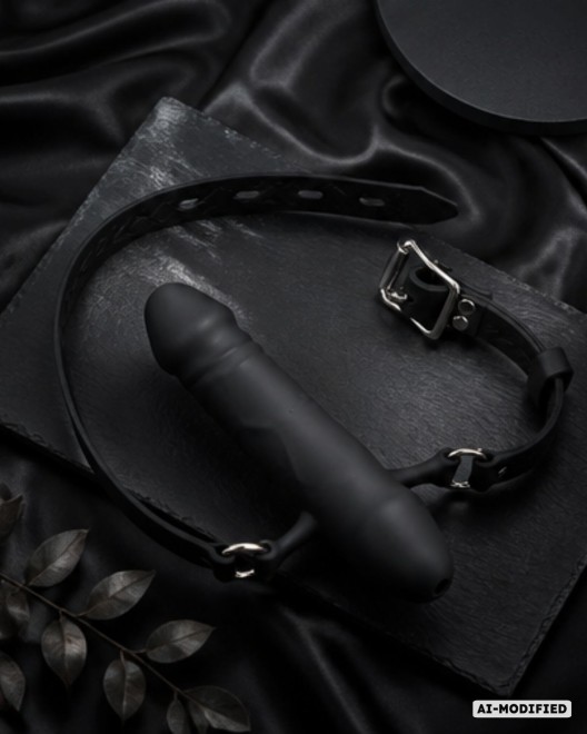 bâillon godemichet en silicone, noir, Paradise Boutik, bdsm
