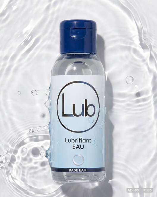 photo produit, lubrifiant, LUB, base, eau, 50ml, petit format, couché, effet, eau